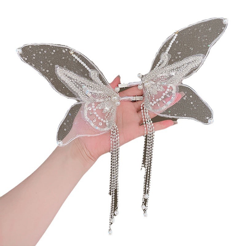 Fairy Butterfly Feather Tassel Hair Accessories Ancient Style Han Chinese Clothing Barrettes Children Crystal Performance Mori Style Princess Birthday Headdress