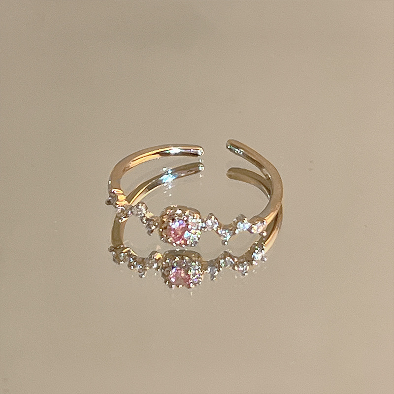 Pink Zircon Ring Collection ~ High Sense Bling Open Ring Female Special-Interest Design 2023 New Index Finger Ring