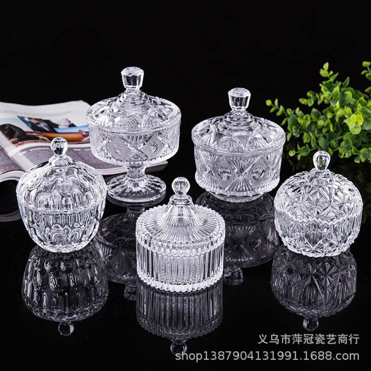 Wedding Supplies Transparent Glass Candy Box Crystal Storage Jar with Lid Candy Dish Sugar Bowl Candy Cube Snack Jar