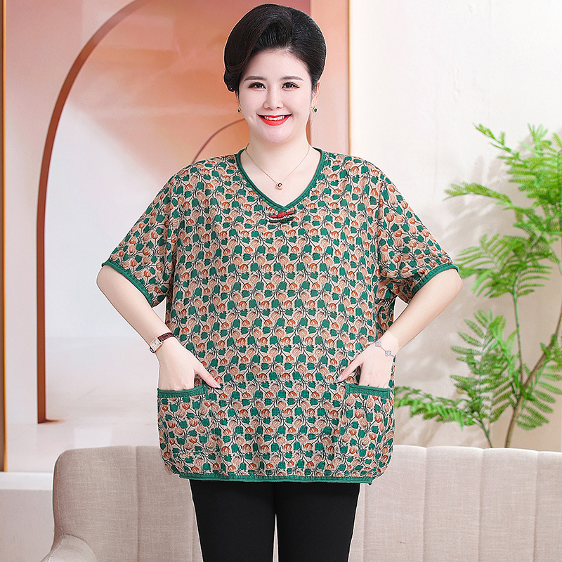 2024夏装新品200斤胖妈妈装盘扣棉麻t恤中老年人女加肥加大码短袖