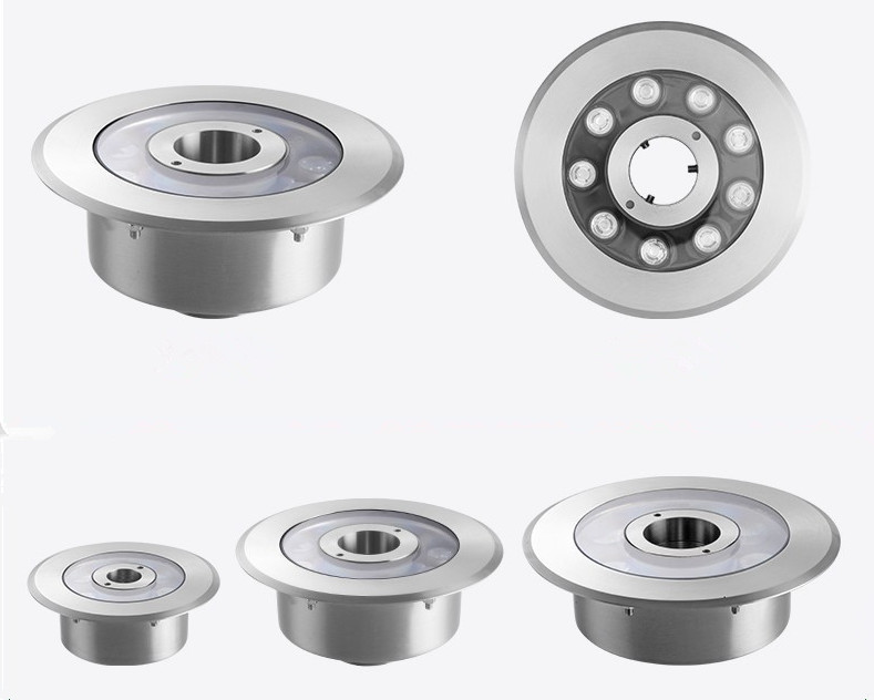 led不锈钢喷泉灯假山泳池水下灯七彩圆形涌泉灯中孔嵌入式水底灯