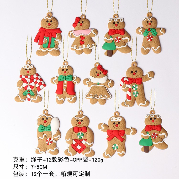 Cross-Border Hot Sale PVC Flexible Glue Christmas Pendant Gingerbread Man Ornaments Christmas Decoration Gifts DIY Snow Scene Layout
