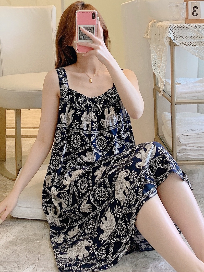 可外穿吊带睡裙女夏棉绸睡衣裙子性感绵绸连衣裙人造棉睡衣裙大码