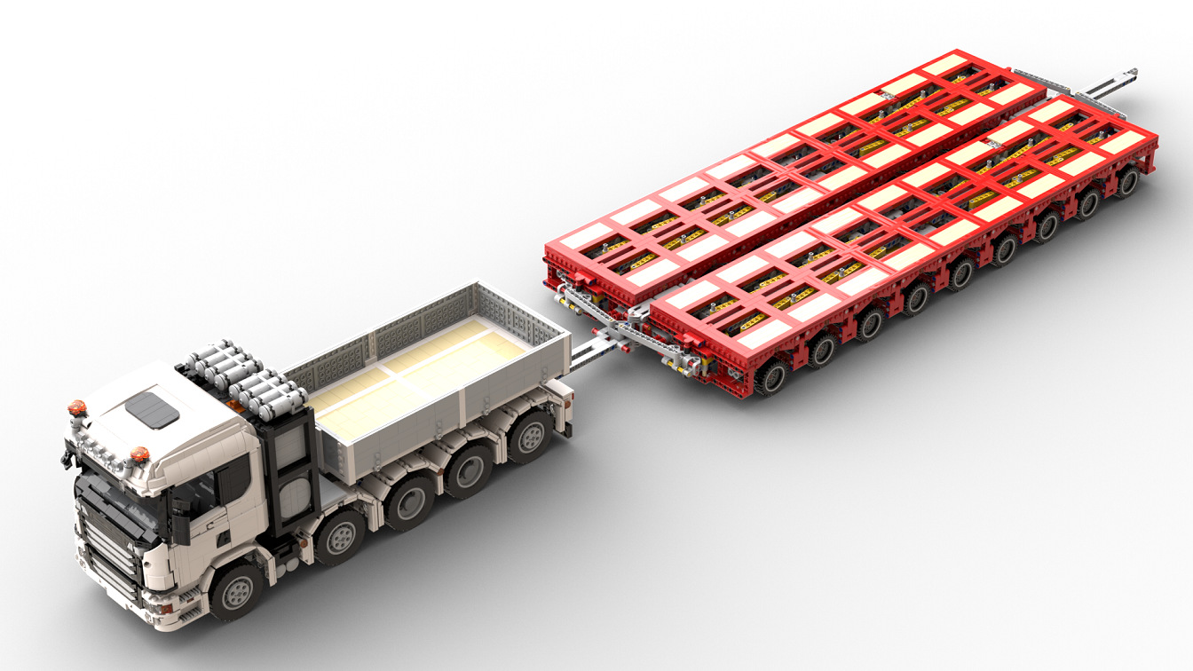 国产积木兼容乐高 卡车运输平台拖板车拼插组装颗粒模型moc-57462