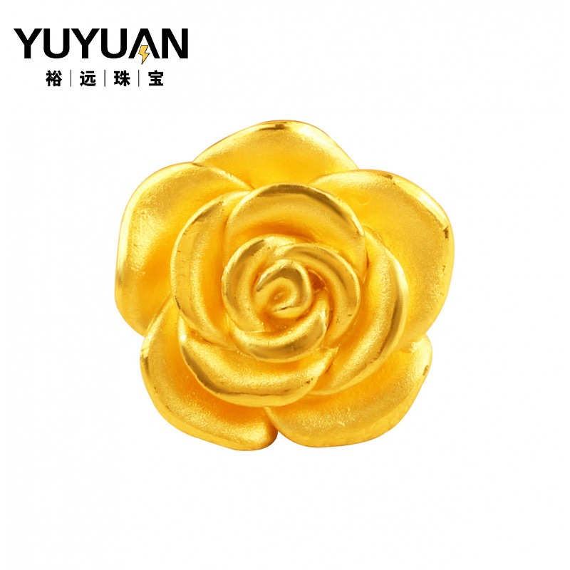 24k黄金玫瑰花999足金女送七夕情人节3d硬金纯玫瑰花手链坠子