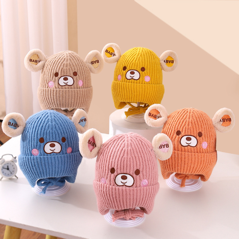 Korean Style Cute Knitted Hat Baby Hat Autumn and Winter Travel Earflaps Thickened Hat Leisure Warm Children Woolen Cap