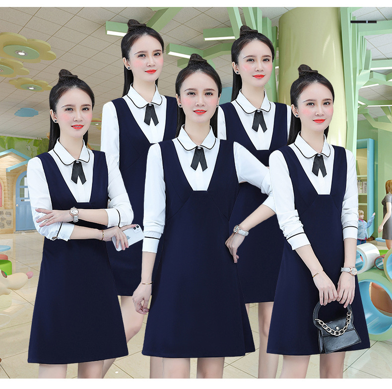 幼师长袖连衣裙女职业套装幼儿园老师表演女裙工作服女装套裙