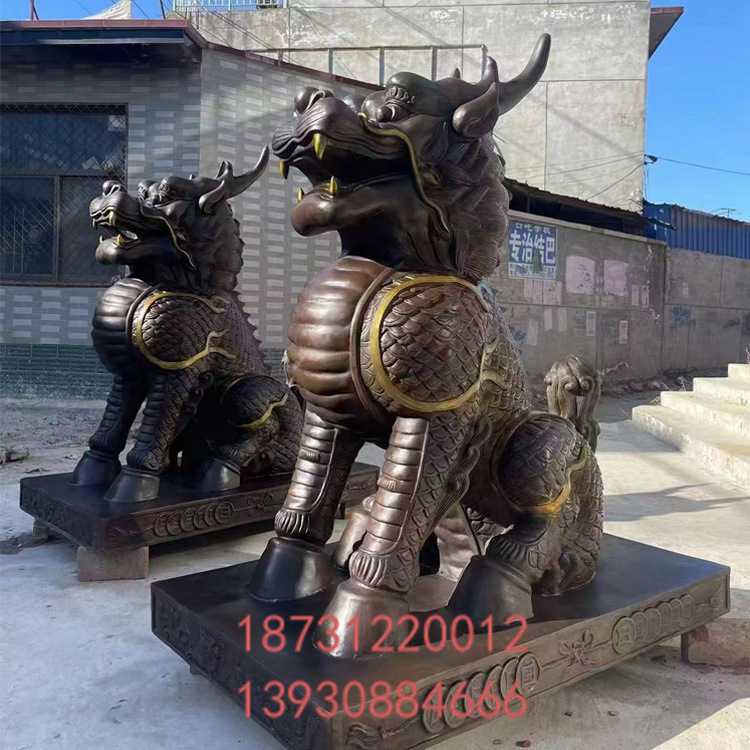大型纯铜麒麟雕塑一对定制铸铜貔貅门口瑞兽户外中式铜神兽摆件