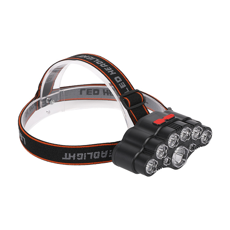 跨境九头头灯强光超亮usb可充电式钓鱼灯超亮头戴式led矿灯手电筒