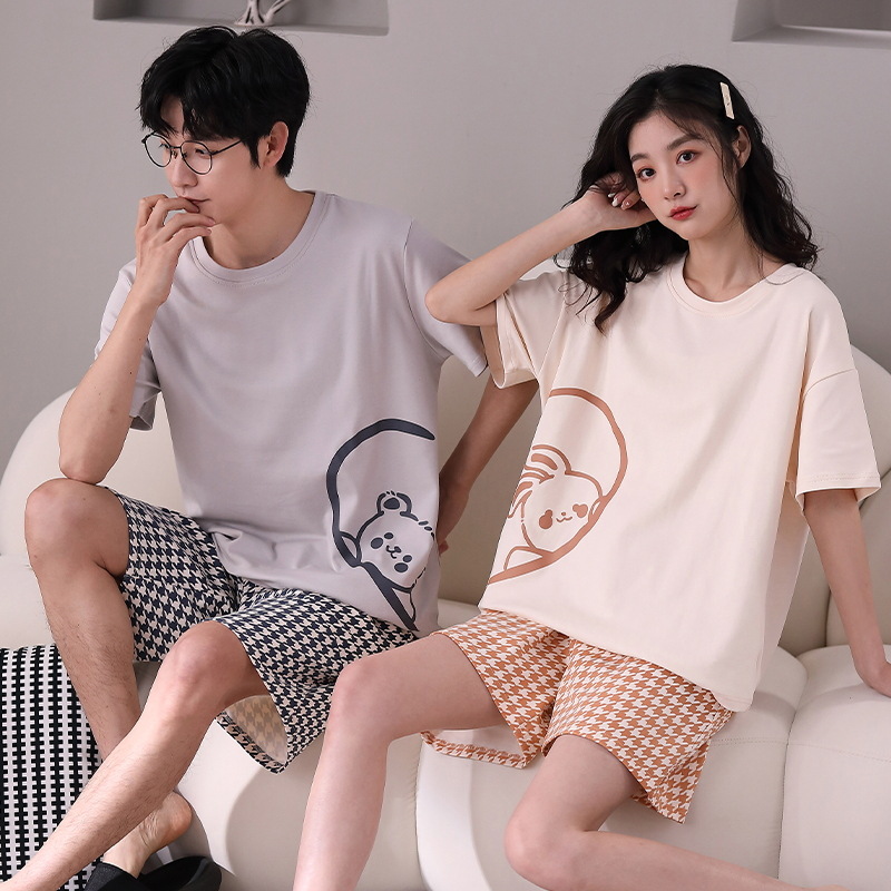 2023 New Couple Pajamas Women's Summer Short Sleeve Shorts Cotton Men's Loose Casual Suitable for Daily Wear Homewear