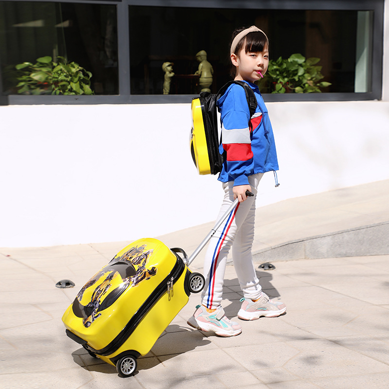Children's Luggage Mount Baby Car Trolley Case Cartoon Suitcase Printed Logo Kindergarten Backpack