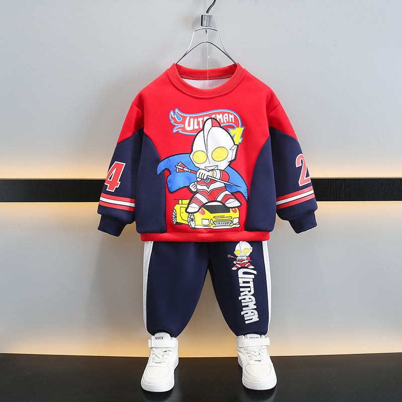 奥特曼衣服男童卫衣套装秋季2024新款网红炸街中小童卡通休闲衣服