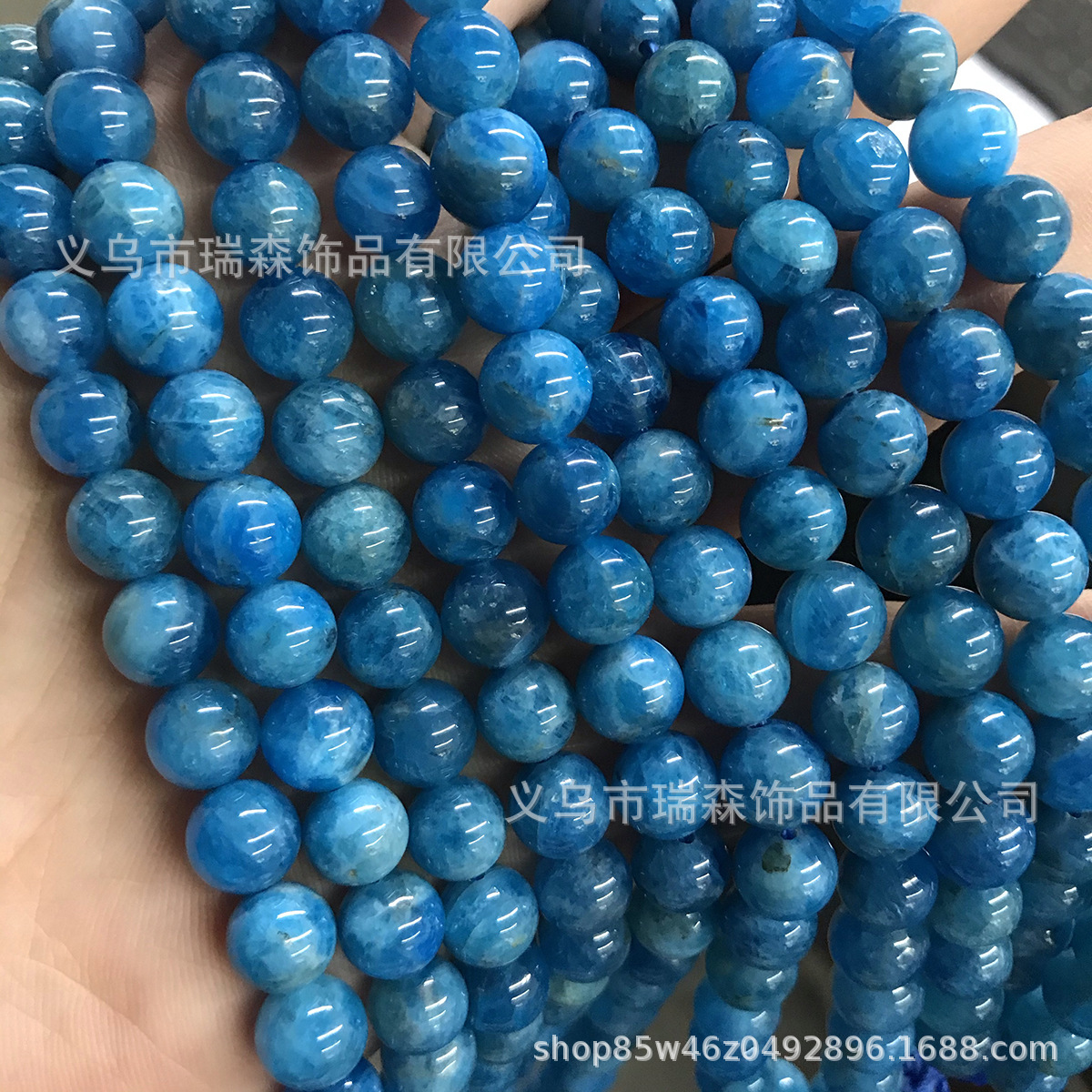 apatite天然磷灰石散珠 6/8mm蓝色磷灰石圆珠 饰品配件手链串珠