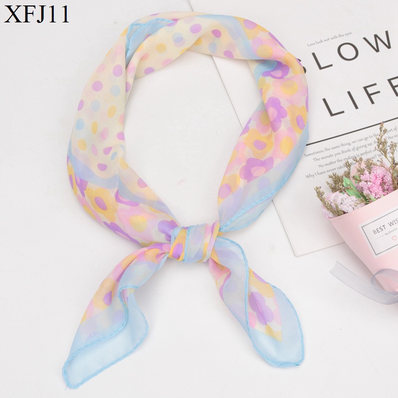 All-Match Polka Dot Small Square Towel 65cm Korean Style Printed Silk Scarf Women's Fashion Hot Spring and Autumn Lightweight Gauze Kerchief Neck Protection Scarf