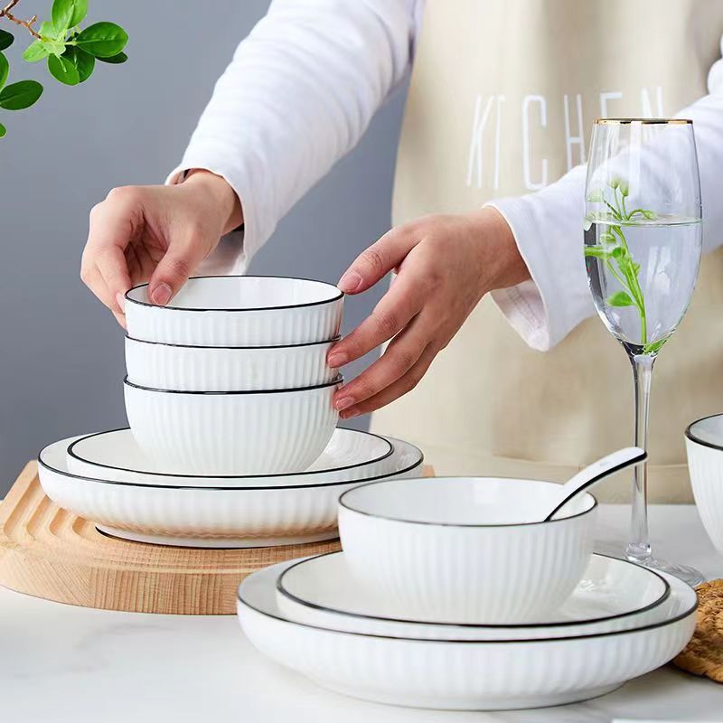 Household Ceramic Rice Bowl Bowl Japanese Style Tableware Simple 2021 New Bowl Plate Bowl Chopsticks Suit Rice and Soup Bowl Small Bowl