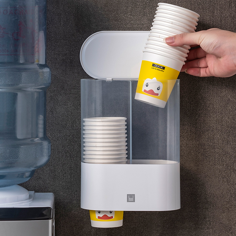 Water Dispenser Paper Cup Holder Disposable Paper Cup Plastic Cup Cup Puller Automatic Cup Dispenser Wall-Mounted Double Barrel Punch-Free