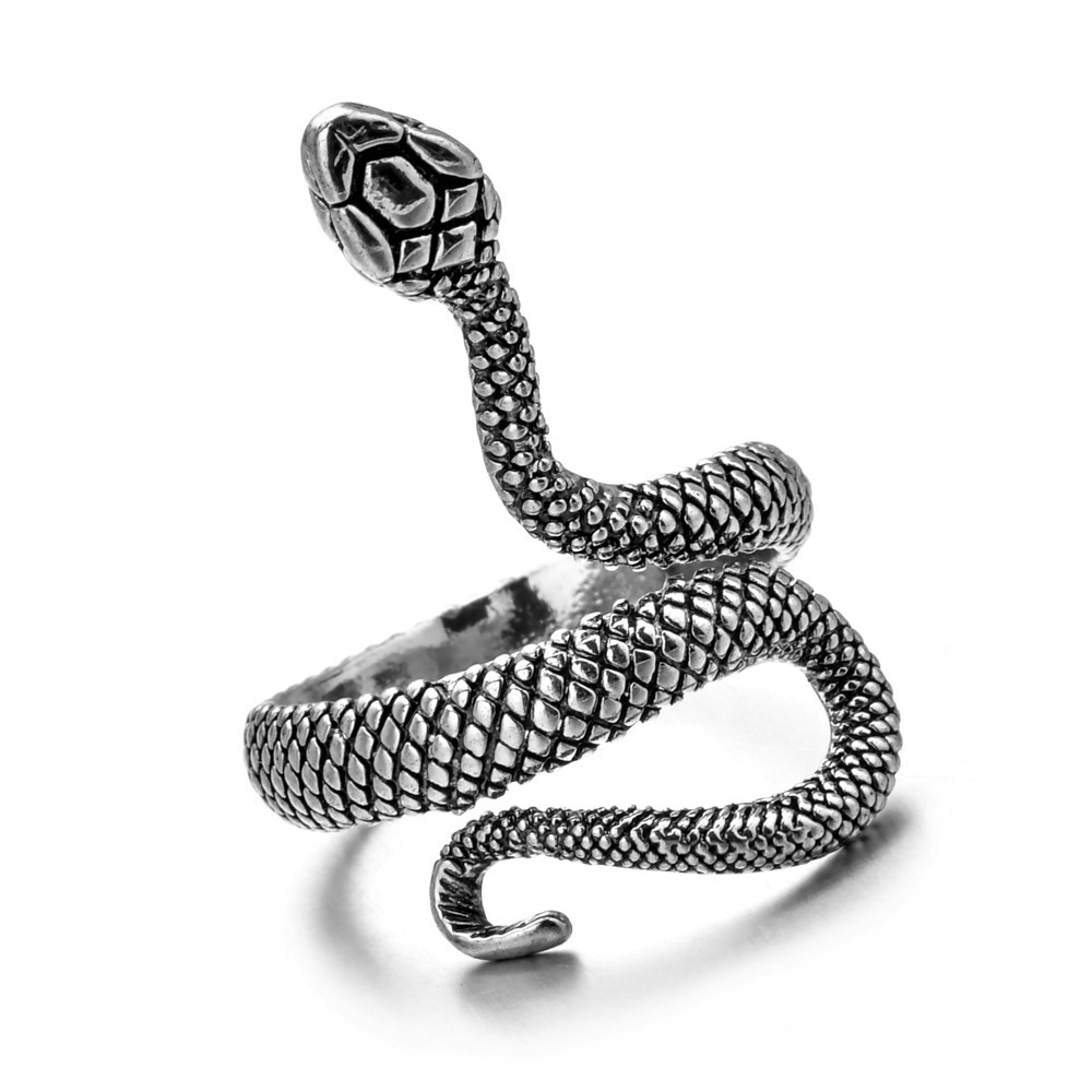Cross-Border Simple Jewelry European and American Retro Snake Ring Opening Winding Glasses King Snake Ring Men's and Women's Accessories
