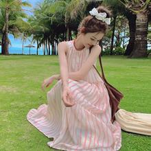 粉色甜美条纹背心裙2024新款女夏宽松显瘦减龄小个子气质连衣裙