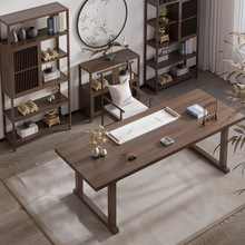 新中式实木茶桌工作室禅意书法国画桌家用书房胡桃木色茶桌椅全套