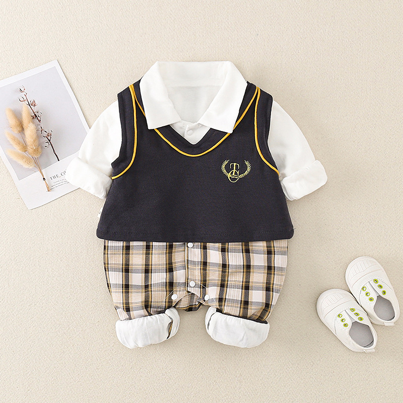 Autumn Baby Clothes Jumpsuit Long Sleeve Full Moon British College Baby Boy Spring Vest Rompers Jumpsuit Tide