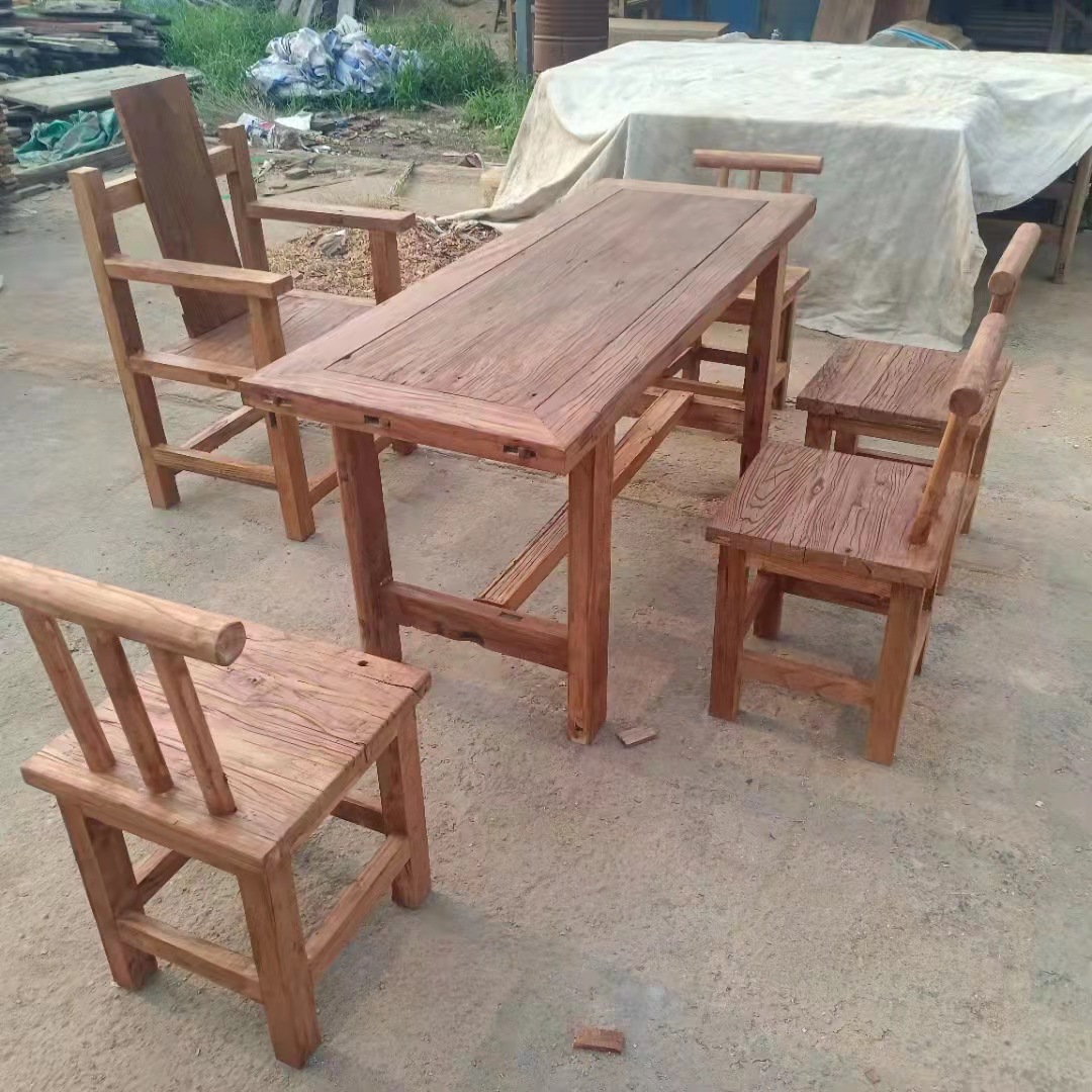 老榆木桌子复古榆木桌面做旧老榆木家具木质风化茶桌榆木餐桌