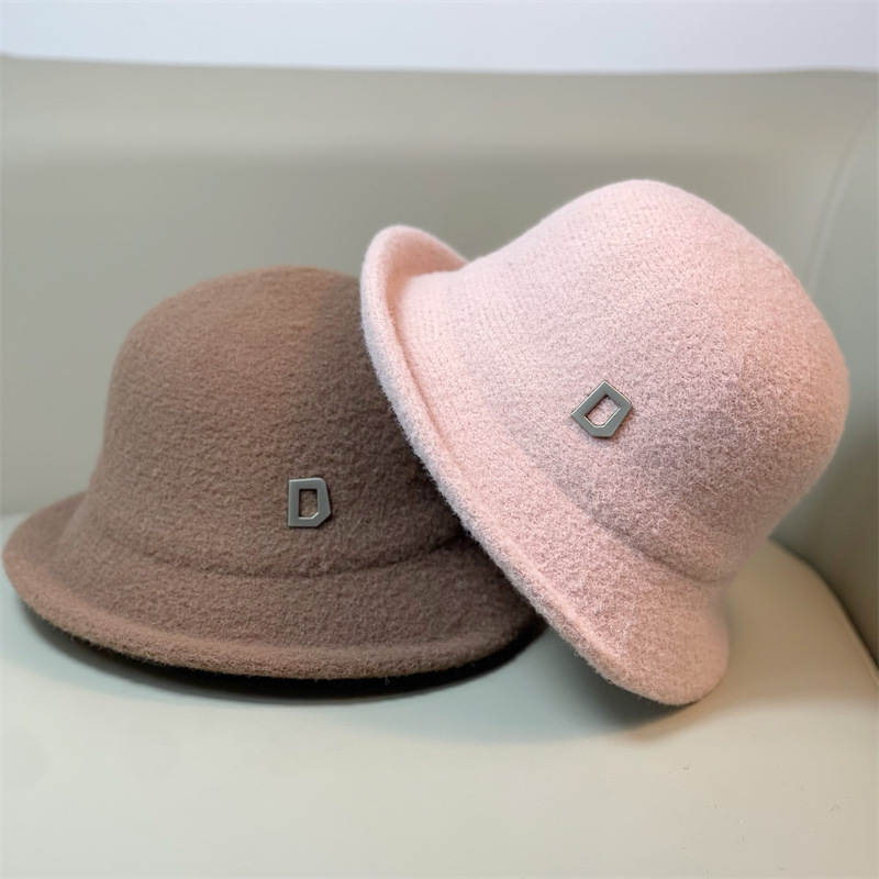 Elegant Curling Table Lamp Cap Autumn and Winter Ins Style Solid Color Sweet Bucket Hat Lazy Dehaired Angora Dome Bucket Hat Girl Korean Style