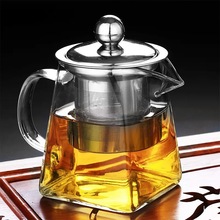 家用高硼硅玻璃茶壶四方分茶器茶海透明玻璃茶壶四方钢漏壶批发