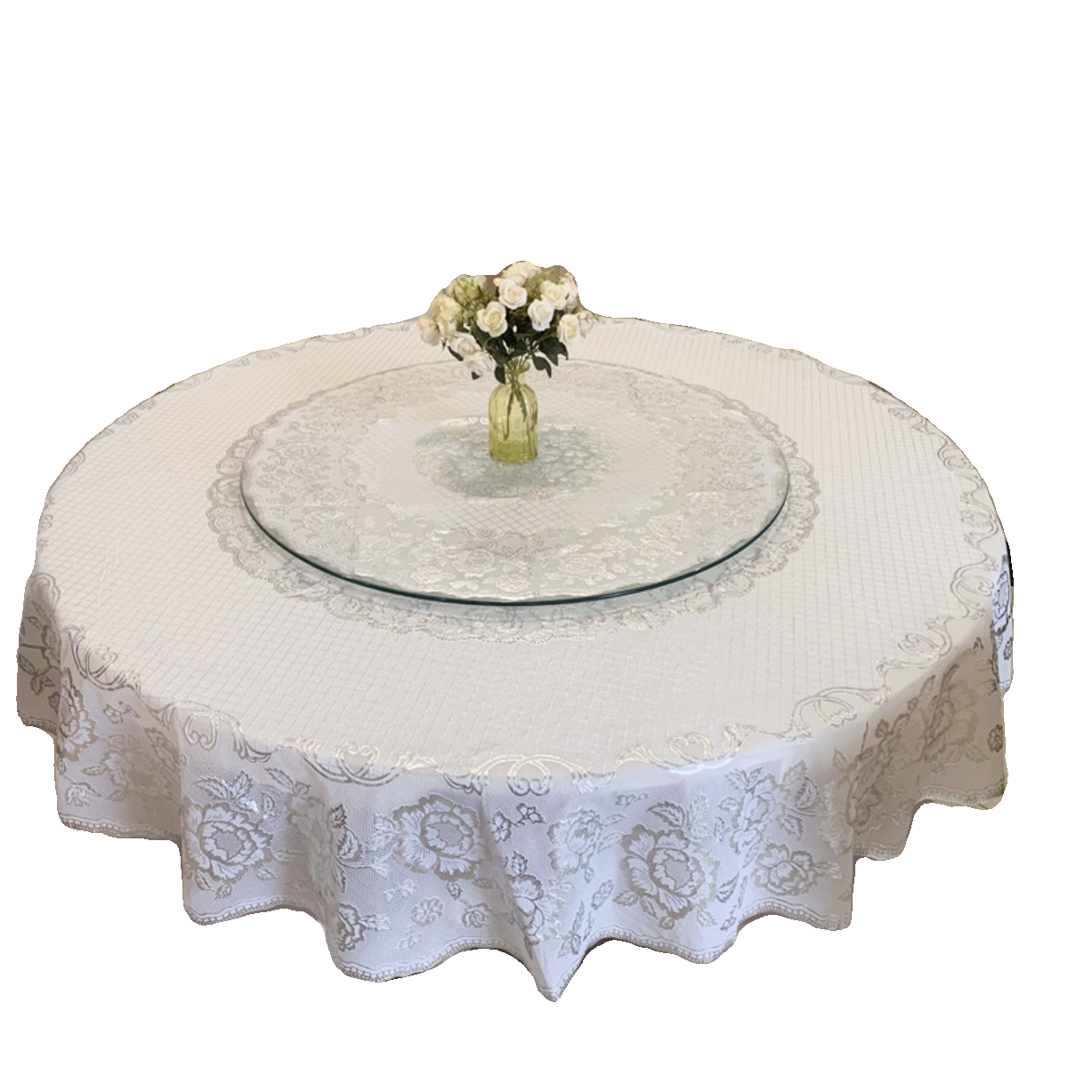 umc7双层带转盘圆桌布防水防烫免洗pvc大圆形桌布折叠