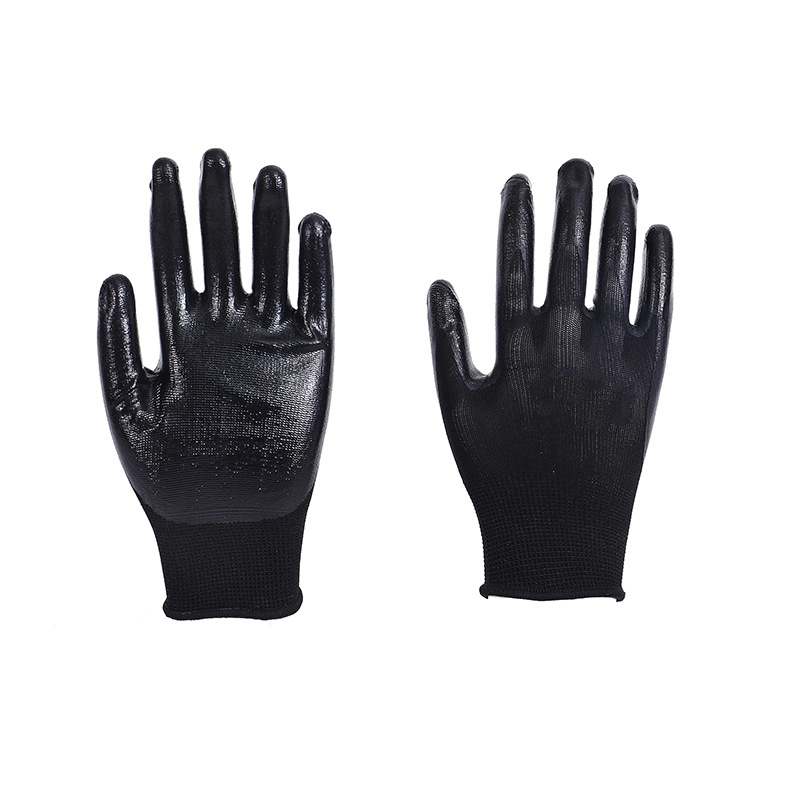 Factory Direct Sales Foreign Trade 13-Pin Nylon Vinyl Nitrile Gloves Wear-Resistant Non-Slip Pure Glue Nitrile Glove Labor Protection Gloves