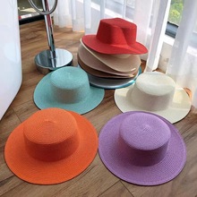 彩色圆形状平顶小檐单色草帽跨境流行光身法式沙滩帽遮阳透气 帽