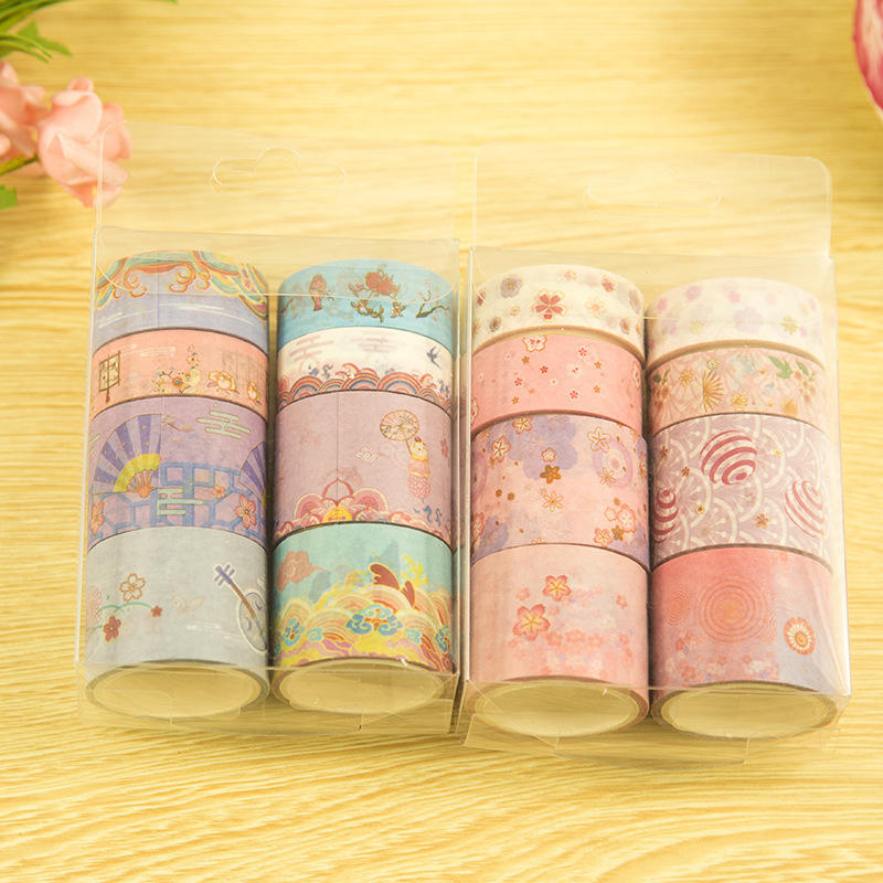 批发书笙记手帐胶带和纸仙鹤古风中国风可爱diy彩色印花素材套装