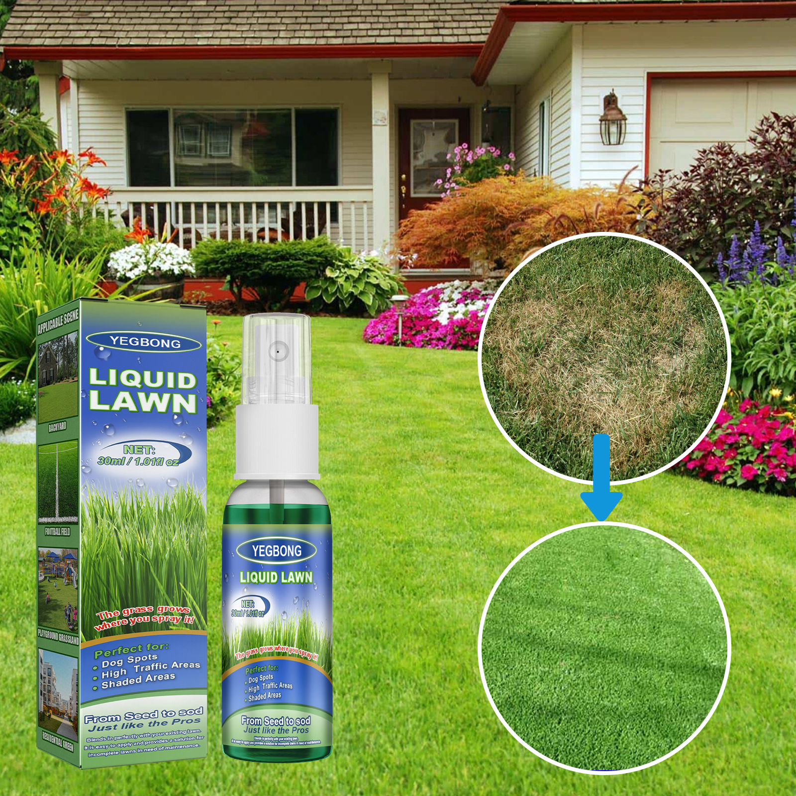 Yegbong Green Lawn Spray Backyard Outdoor Football Field Playground Grass Growth Concentrated Nutrient Solution Spray