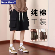 NASA美式纯棉直筒工装短裤男士夏季新款潮牌宽松休闲百搭五分裤子