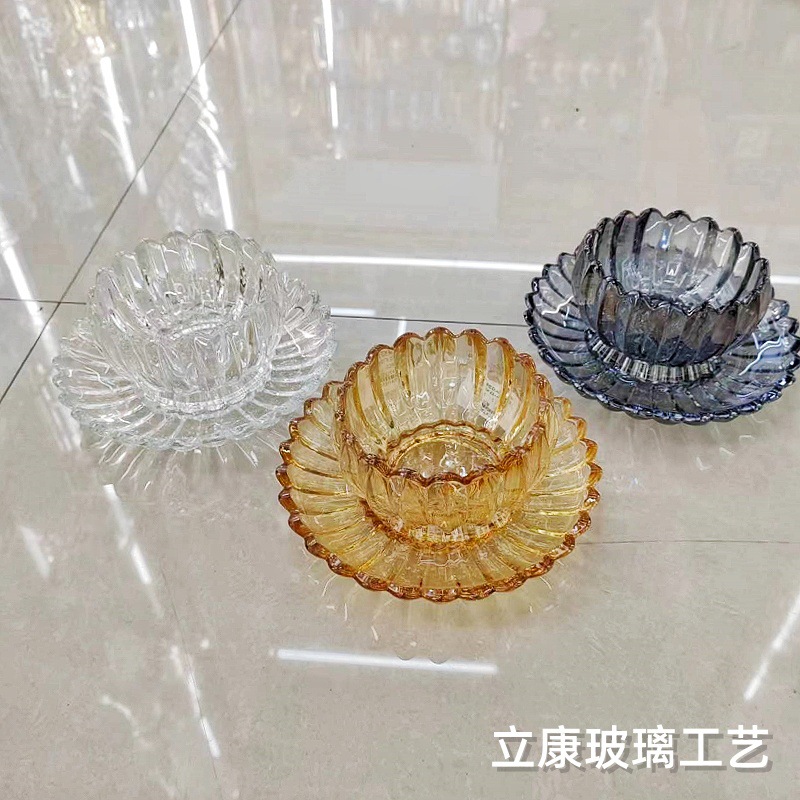 European-Style Glass Crystal Lotus Bowl Dish Two-Piece Set Fruit Salad Breakfast Bowl Ice Cream Bowl Dried Fruit Fruit Plate Set