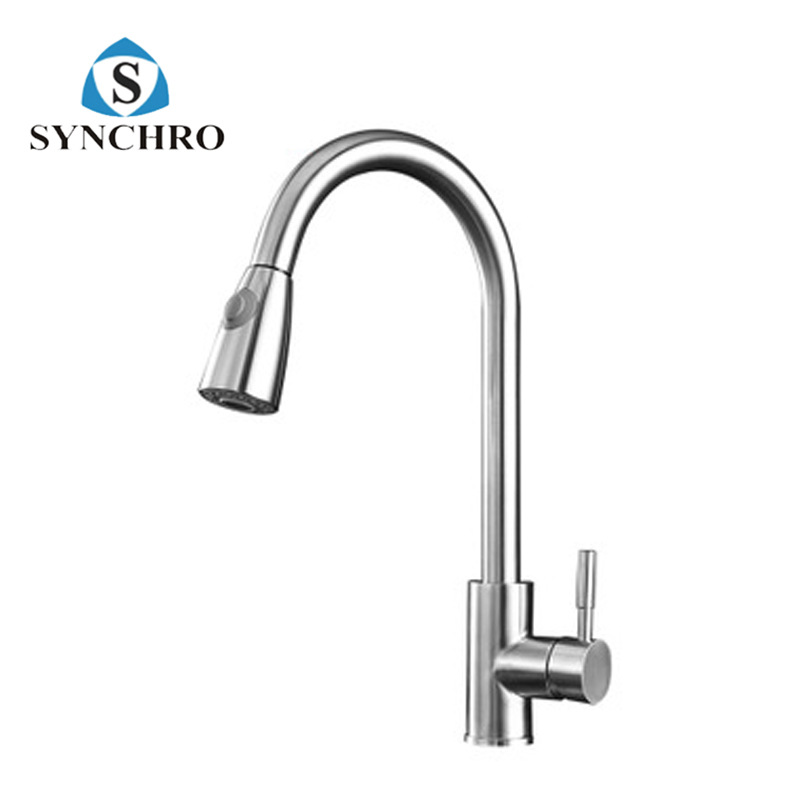 Cross-Border 304 Kitchen Pull-out Faucet Retractable Universal Rotating Washing Basin Faucet Hot and Cold Faucet