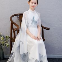 新款古筝演出服女大童琵琶民乐艺考演奏服礼服雪纺长裙考级