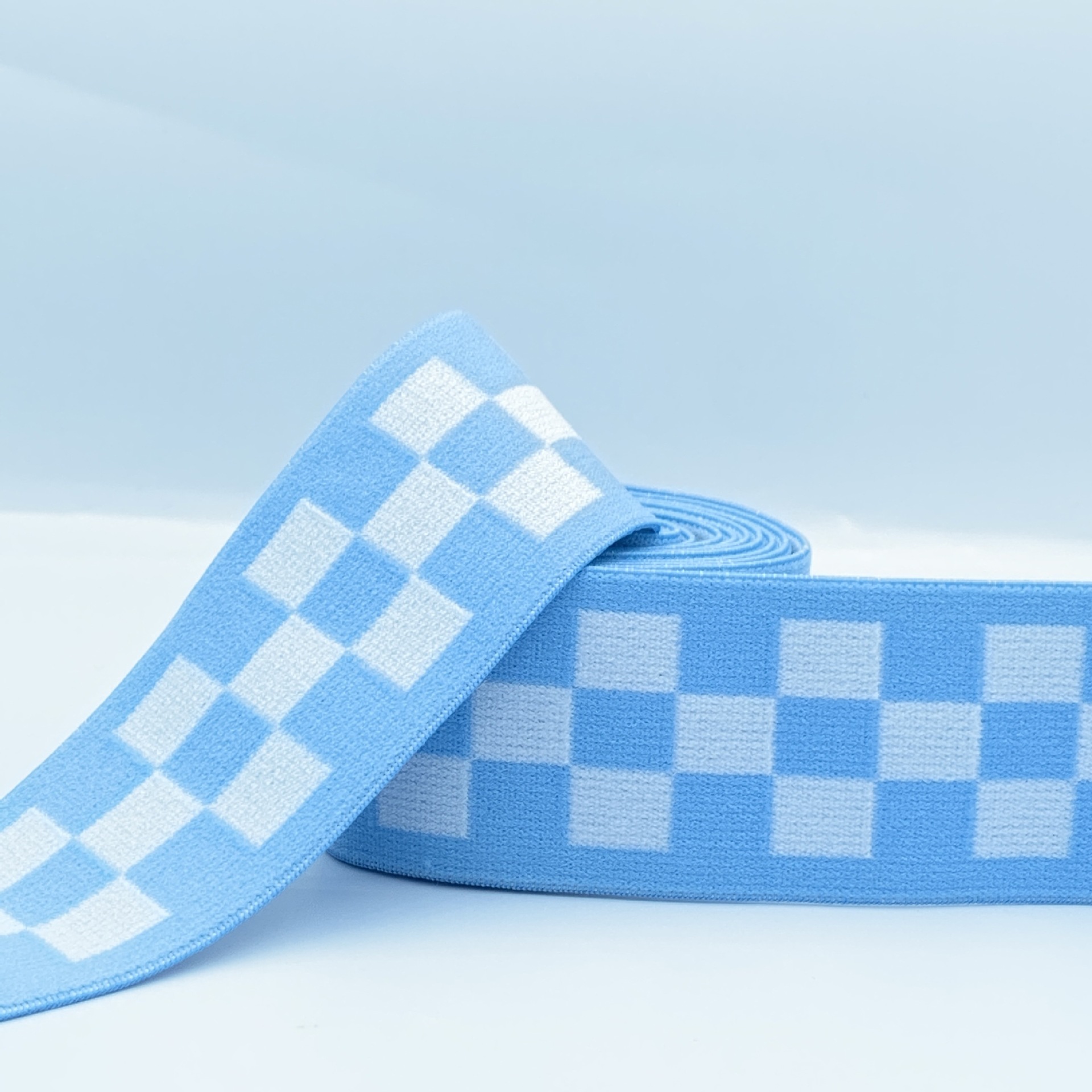Factory Direct Sales 4cm Blue and White Plaid Jacquard Stretch Belt Chessboard Plaid Color Matching Sports Hat Accessory Nylon Elastic Band