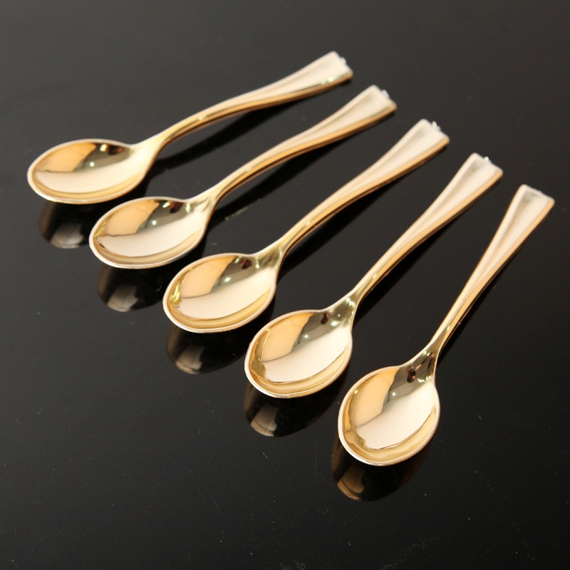 24 PCs Electroplated Gold Spork Disposable Plastic Spoon and Fork Set Western Dessert Spork Party Small Forks and Spoons Spork