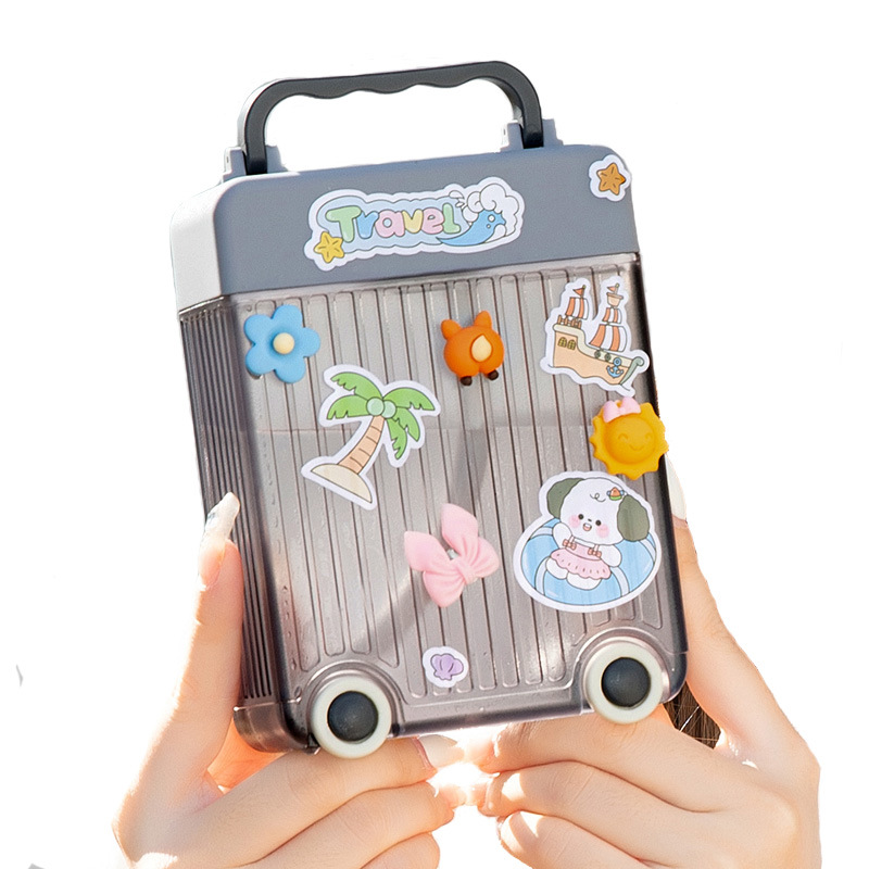 Outdoor Cartoon Creative Cup Special-Shaped Suitcase Luggage Cup with Straw 3d Sticker Suitcase Straw Plastic Cup