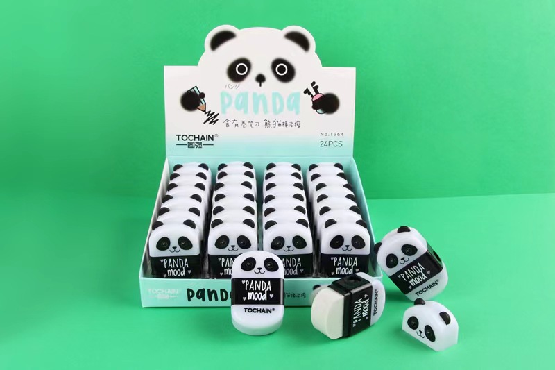 New Cute Panda Shape Eraser plus Pencil Sharpener Dual-Use Multifunctional Pencil Sharpener Portable Pencil Shapper