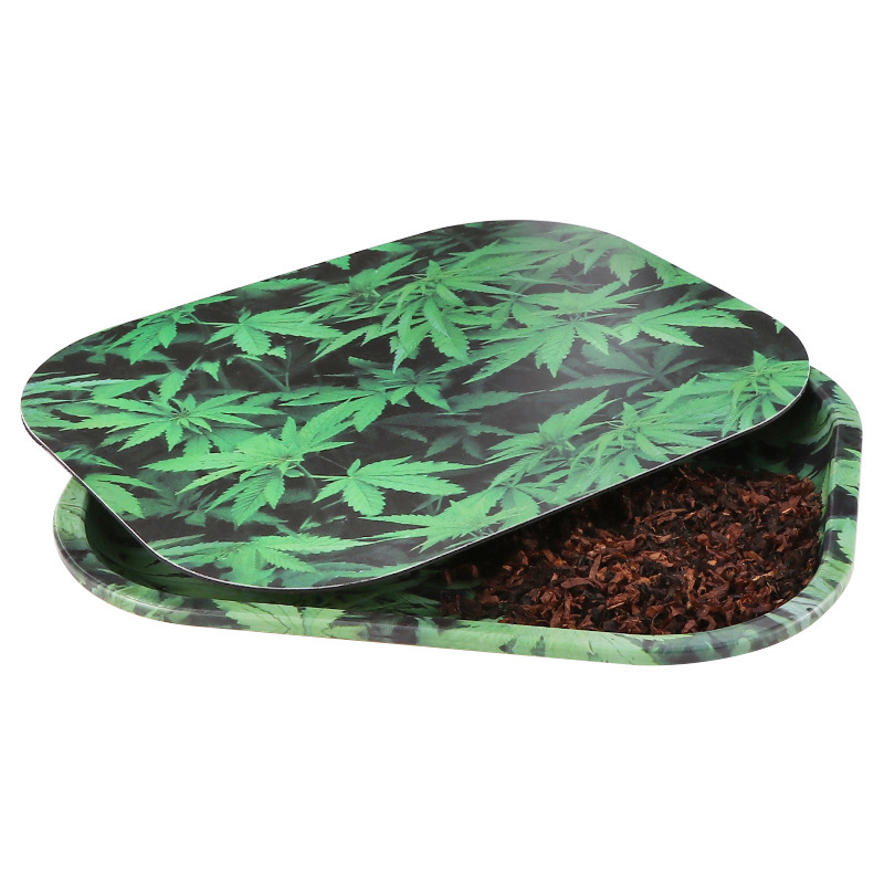 醒草盘马口铁枫叶带磁吸盖卷烟托盘加厚烟具烟斗醒草盘操作盘跨境