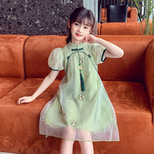 绿色伴侣汉服女童夏季改良襦裙短袖薄款新款中国古风仙儿童旗袍网
