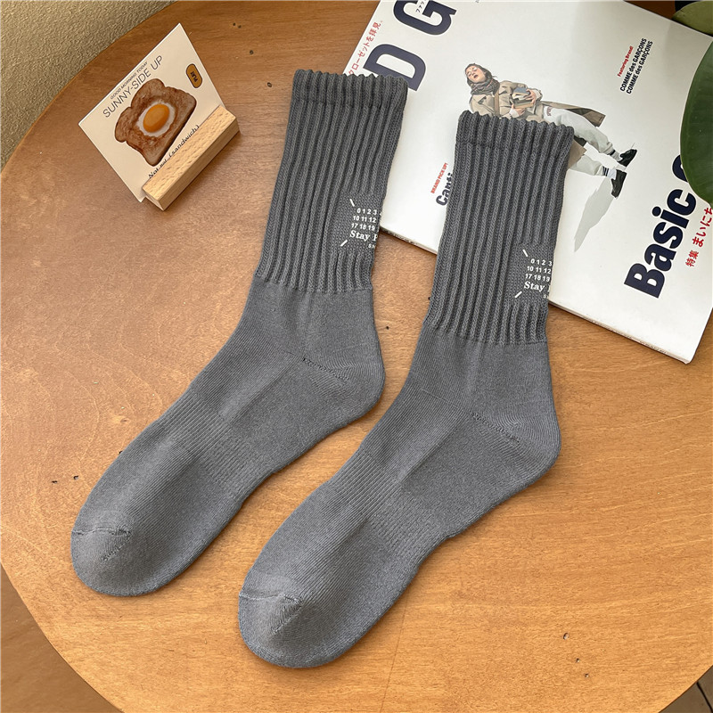 Women's Socks Autumn and Winter Thickening Terry Towel Bottom Bunching Socks Heel Hot Stamping Letters and Numbers Women's Middle Athletic Stockings