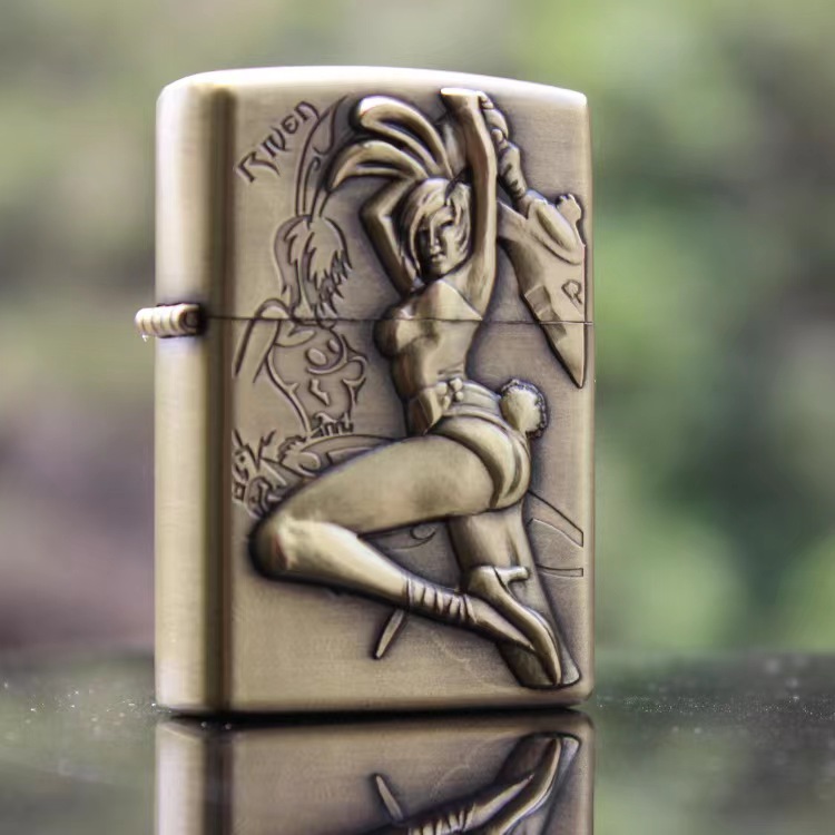 Metal Kerosene Windproof Lighter Vintage Bronze Relief Kerosene Lighter Factory Wholesale Creative Lighter