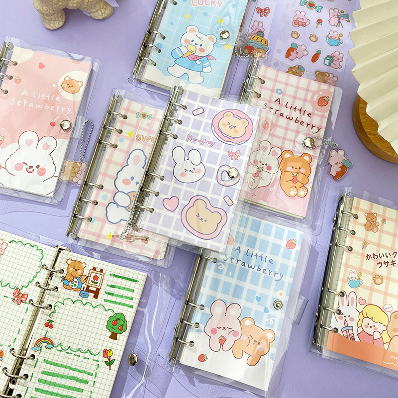 Student Portable Journal Book Diary PVC Loose-Leaf Shell Cute Girl Heart Cartoon Coil Detachable Notebook