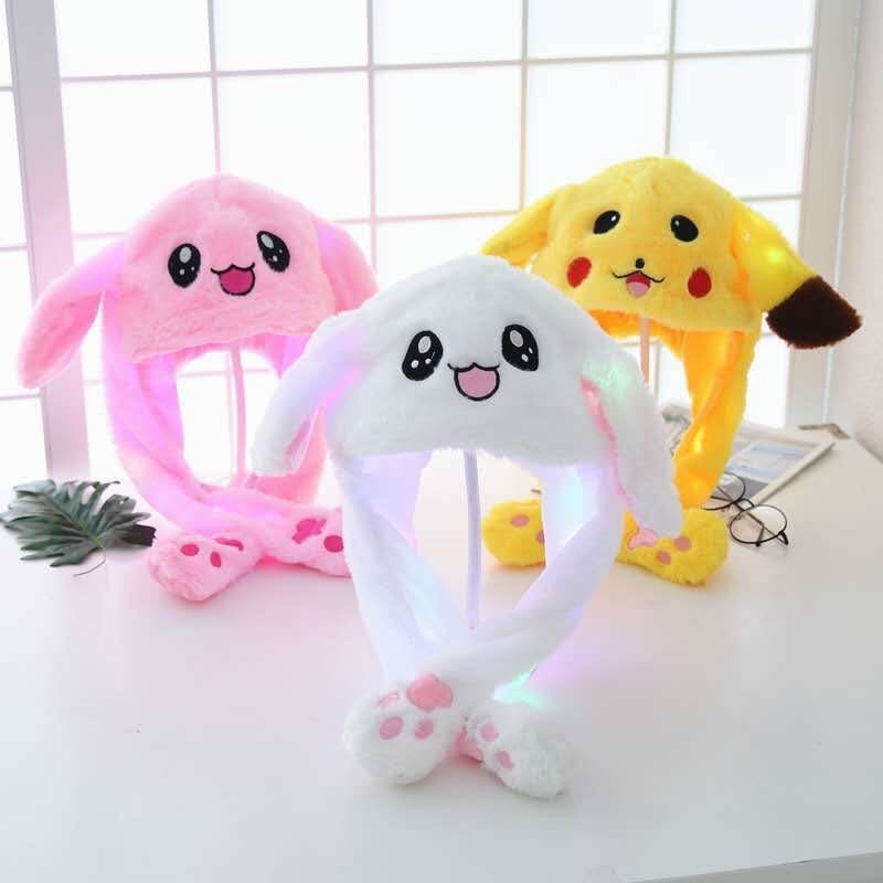 抖音同款兔子帽耳朵会动兔兔气囊帽子网红可爱毛绒保暖长耳发光帽