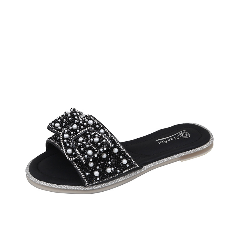 Brand Rhinestone Slippers Women's Summer Outer Wear Flat Non-Slip Sandals 2023 New Internet Celebrity Soft Bottom Wild Slippers