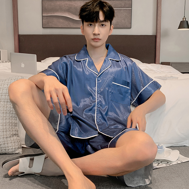 Ice Silk Pajamas Men's Summer New Short Sleeve Thin Summer Silk High Sense Large Size Cardigan Homewear Suit