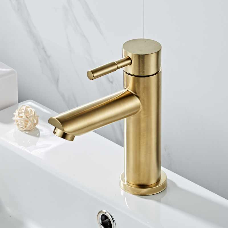 Nordic Style Golden Basin Faucet Sus304 Stainless Steel Brushed Golden Faucet Washbasin Cross-Border Foreign Trade Water Tap