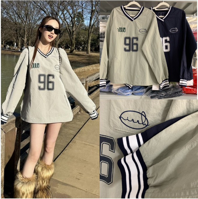 现~实拍~jennie金智妮同款nieeh韩国条纹薄款数字球衣卫衣-阿里巴巴